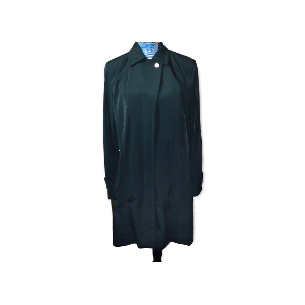 Dana Buchman Black Leopard Print Women Long Sleeve Trench Coat sz med - Picture 6 of 9